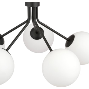 Lampada a sospensione NOVA in acciaio nero e vetro opalino