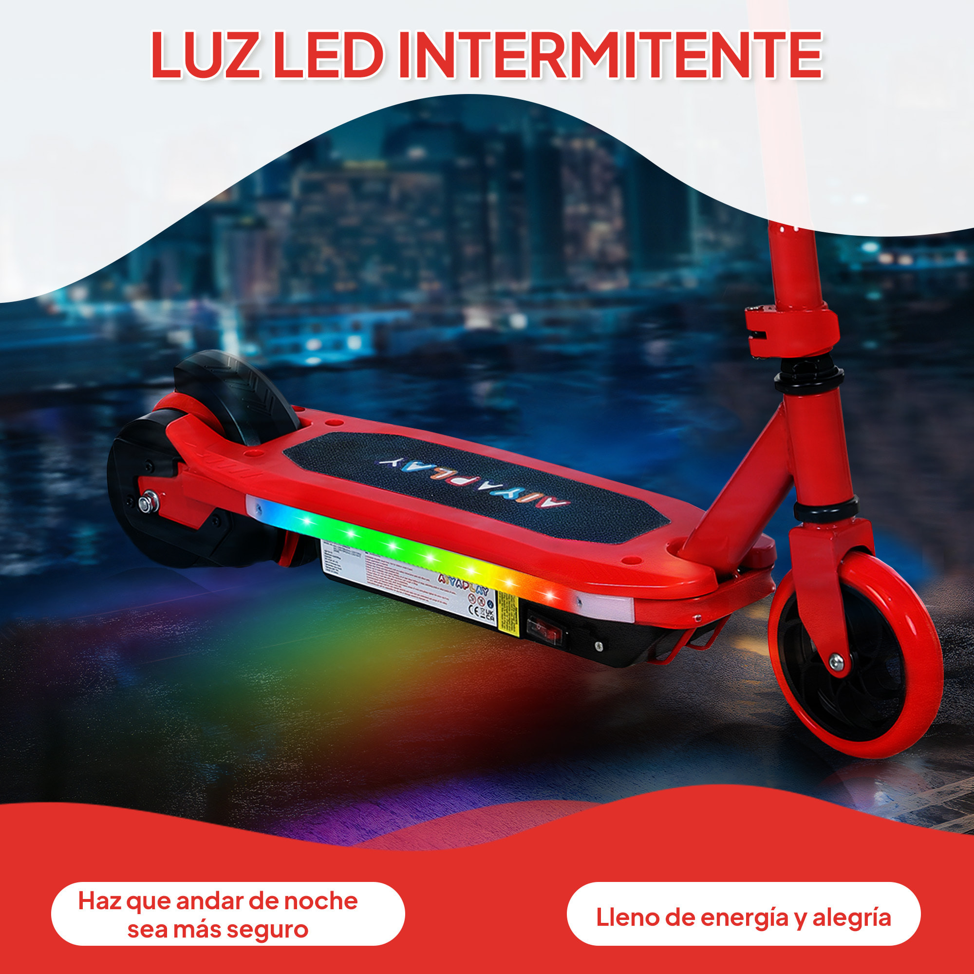 Patinete Eléctrico para Niños de 6-14 Años Patín Eléctrico Max. 10 km/h Motor 80 W Autonomía Máxima 8 km Patinete Eléctrico Infantil con Luces LED Freno Posterior Rojo