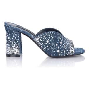 PHILIPP PLEIN Denim Mid Heels Platform Sandals Monogram Strass