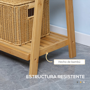 HOMCOM Toallero de Pie de Bambú con 3 Barras Toallero Escalera Plegable con 3 Estantes de Almacenamiento para Baño Lavadero 53x30,5x152 cm Natural