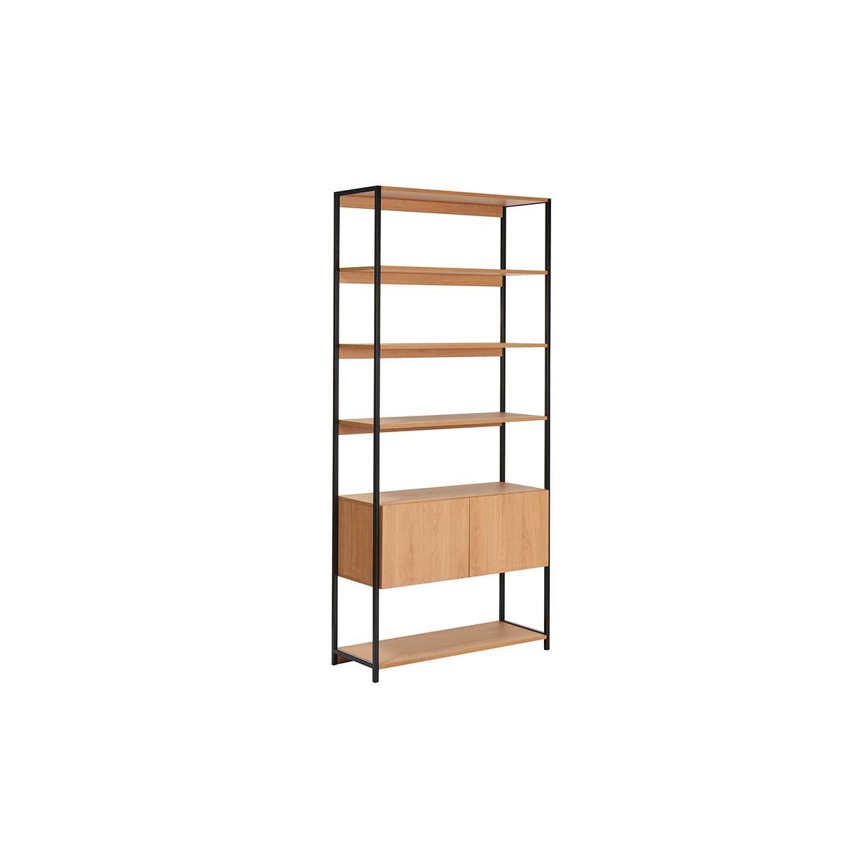 Bibliothèque étagère avec rangement fermé finition bois clair chêne et métal noir L94 cm FLEA