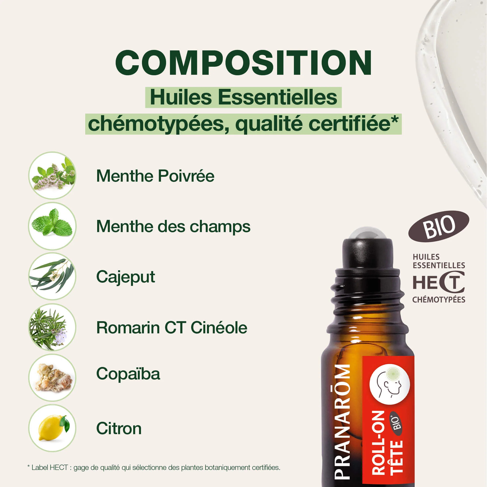 Pranarom - Roll-on maux de tête - Bio - 5 ml