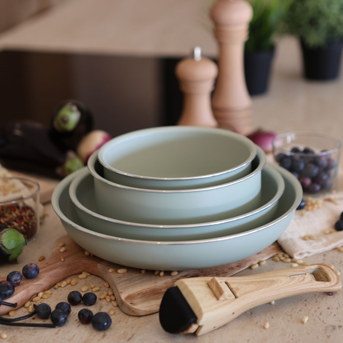 Batterie de cuisine 5 pièces en aluminium recyclé céladon