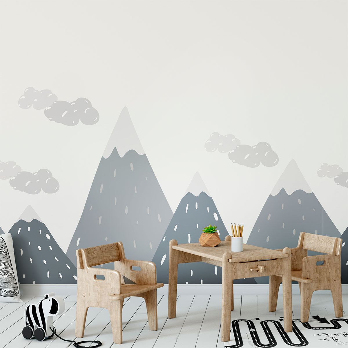 Stickers muraux enfants - Décoration chambre bébé - Autocollant Sticker mural géant enfant montagnes scandinaves DINKA