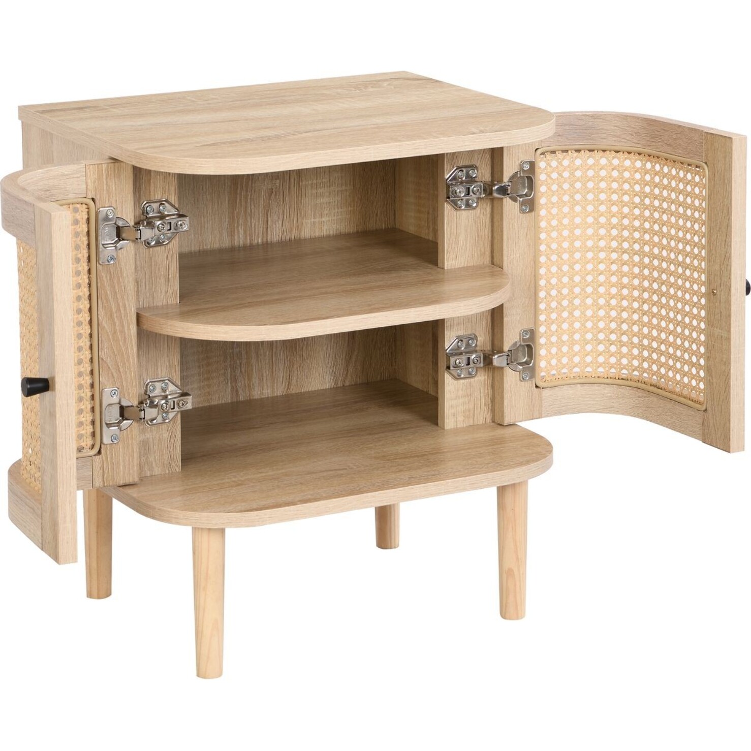 Table de chevet 2 portes effet chêne et cannage - BALI