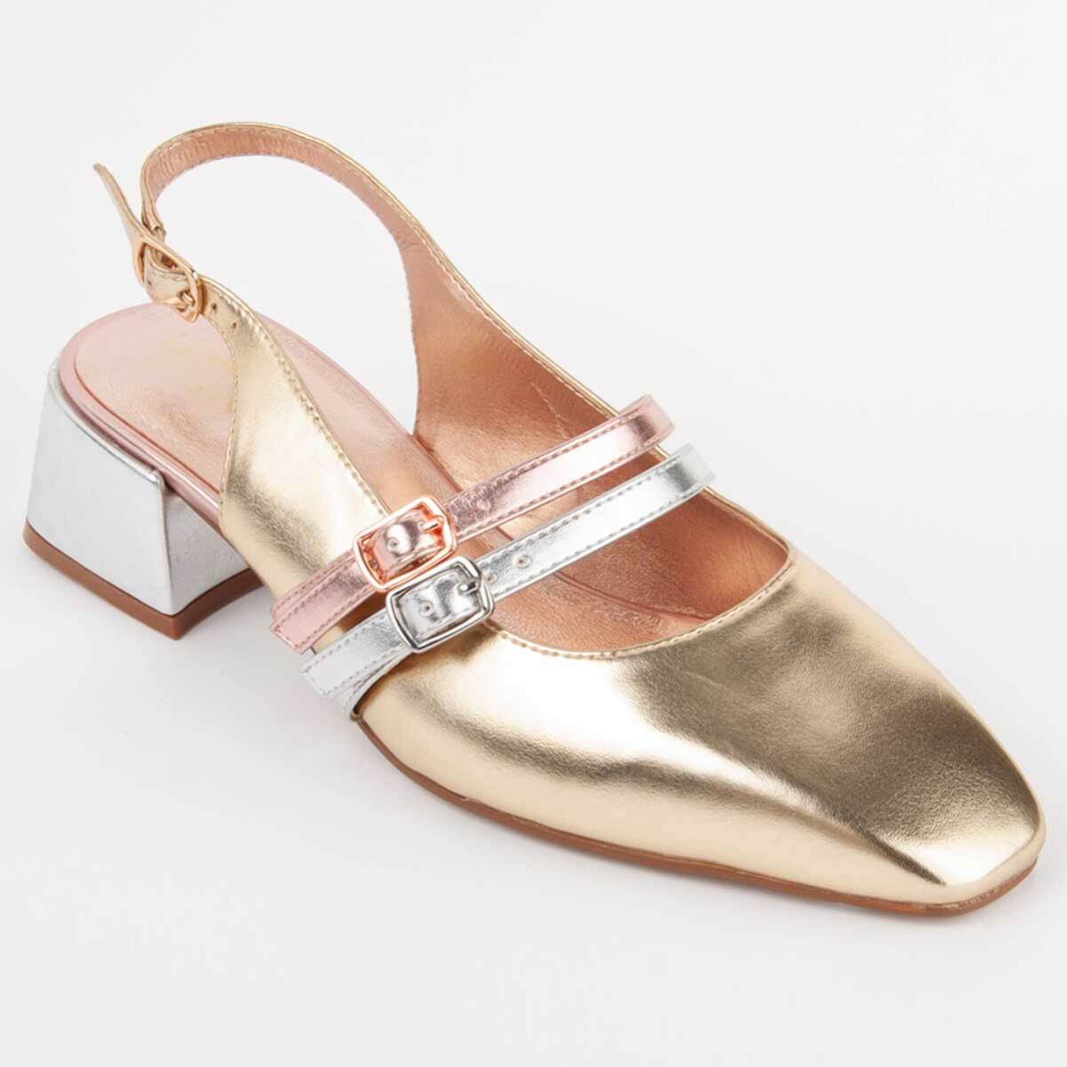 Zapato De Tacón - Dorado - Altura: 4 Cm