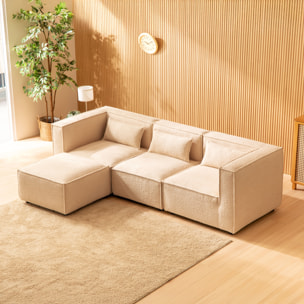 RAMOS Canapé modulable 3 places bouclette beige avec pouf
