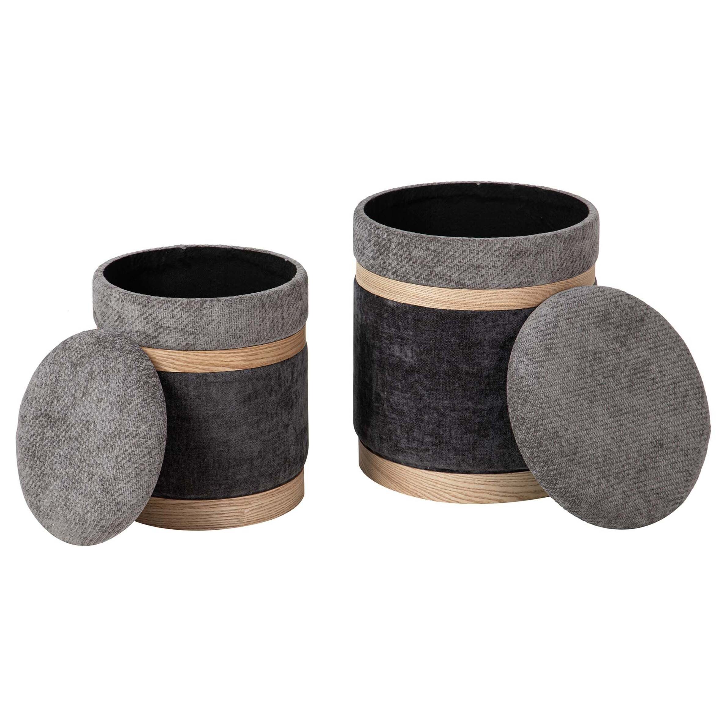Set 2 Puffs Velvet 36x36x44 31x31x38 Cm