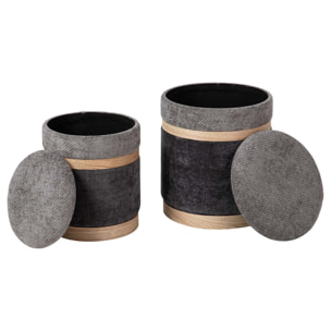 Set 2 Puffs Velvet 36x36x44 31x31x38 Cm