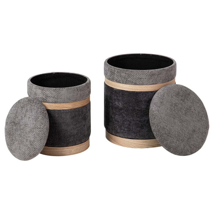 Set 2 Puffs Velvet 36x36x44 31x31x38 Cm