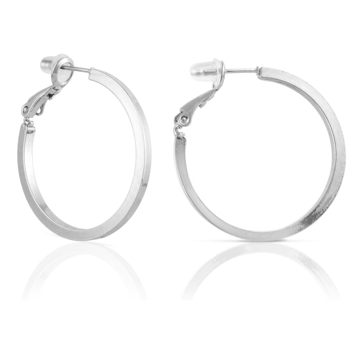 Pendientes de aro plano de cobre con recubrimiento electroplateado, 30 mm, con cierre catalán en plata de ley 925.