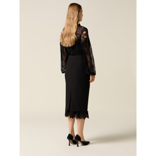 Oltre - Falda tubo con borde de encaje - Negro