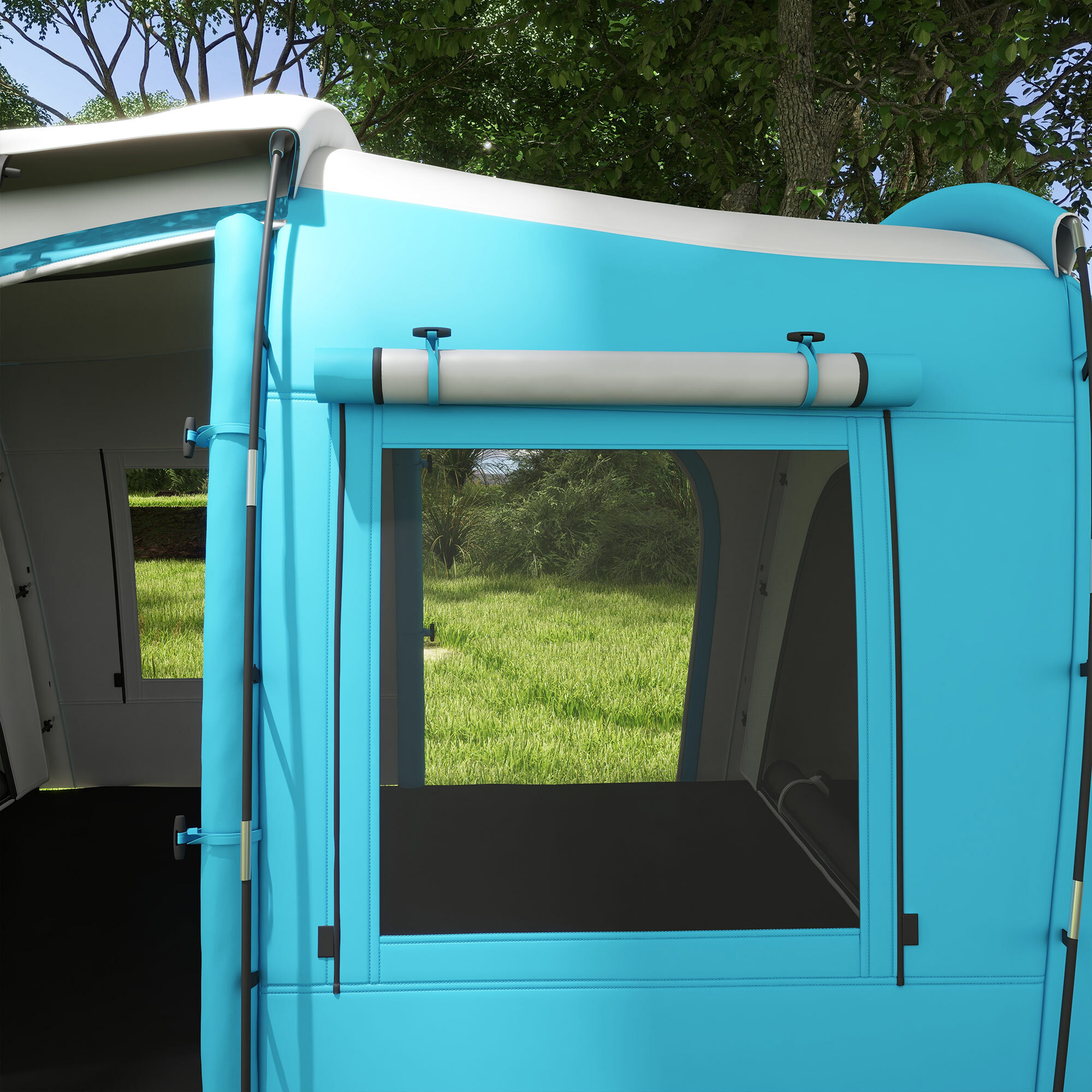 Tente de camping 3-4 pers. 2 chambres 4 portes 4 fenêtres sac bleu