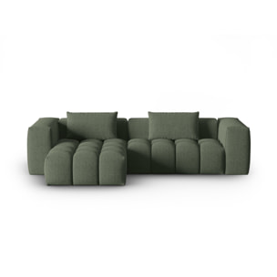 Canapé d'angle gauche modulable "Lorella" 3 places en tissu structurel vert olive foncé