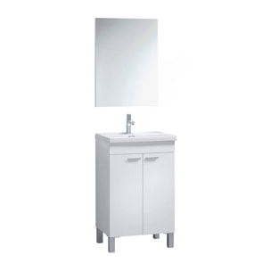 Mobile sottolavabo Naperville, Mobiletto per bagno, Armadio a 2 ante con specchio, lavabo non incluso, cm 50x40h80, Bianco