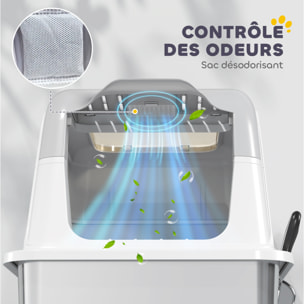 Maison de toilette bac à litière fermé acier inox - pelle, 2 portes, désodorisant - blanc