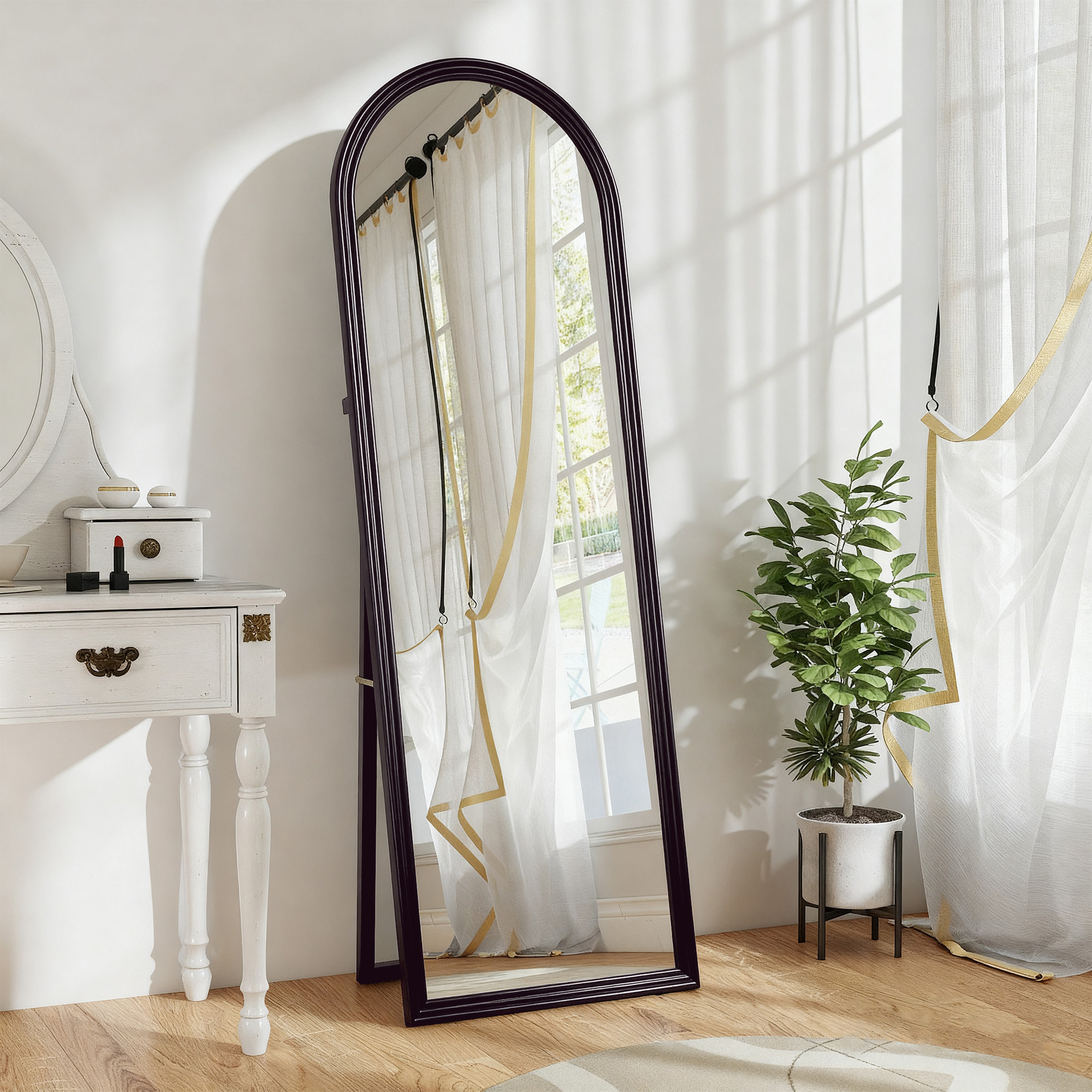 Miroir sur pied et mural pleine longueur 53 x 162 cm cadre pied effet bois