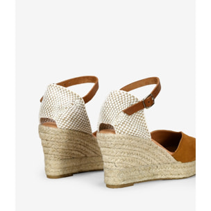 Alpargatas de piel marrones con cuña de esparto