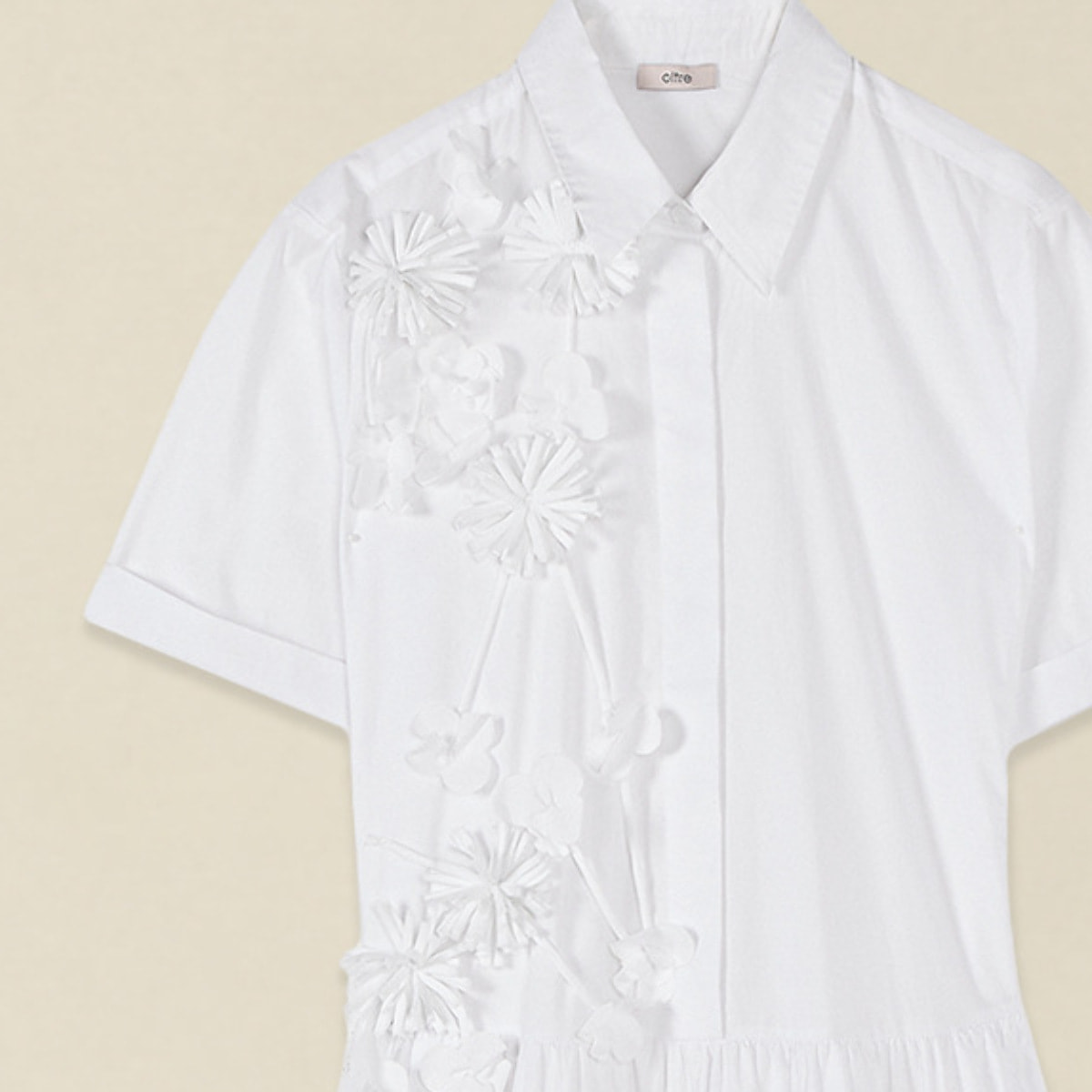 Oltre - Vestido camisero con flores aplicadas - Blanco