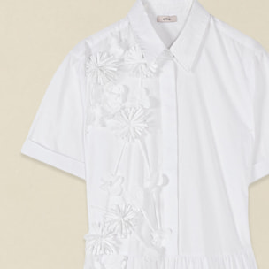 Oltre - Vestido camisero con flores aplicadas - Blanco