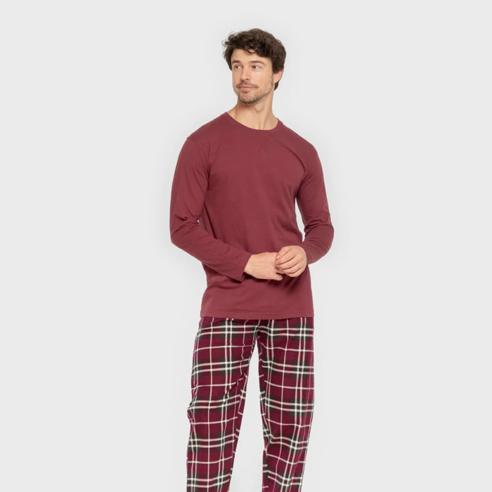 Pigiama uomo in flanella cuadro sauron bordeaux