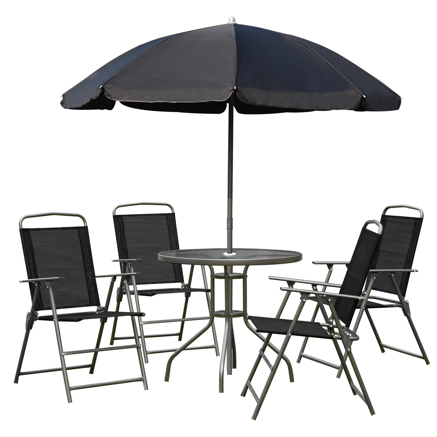 Conjunto Muebles Jardin 4 Sillas Mesa de Comedor Redonda Sombrilla Parasol