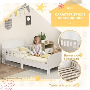 Cama Infantil 70x140 cm, Cama para Niños con Barrera Anticaídas y Somier, para Niños y Niñas de 3-8 Años, Blanco