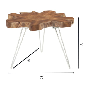 TABLE D'APPOINT EN TECK PIED EN ALUMINIUM BLANC 70X60XH46CM KUTA