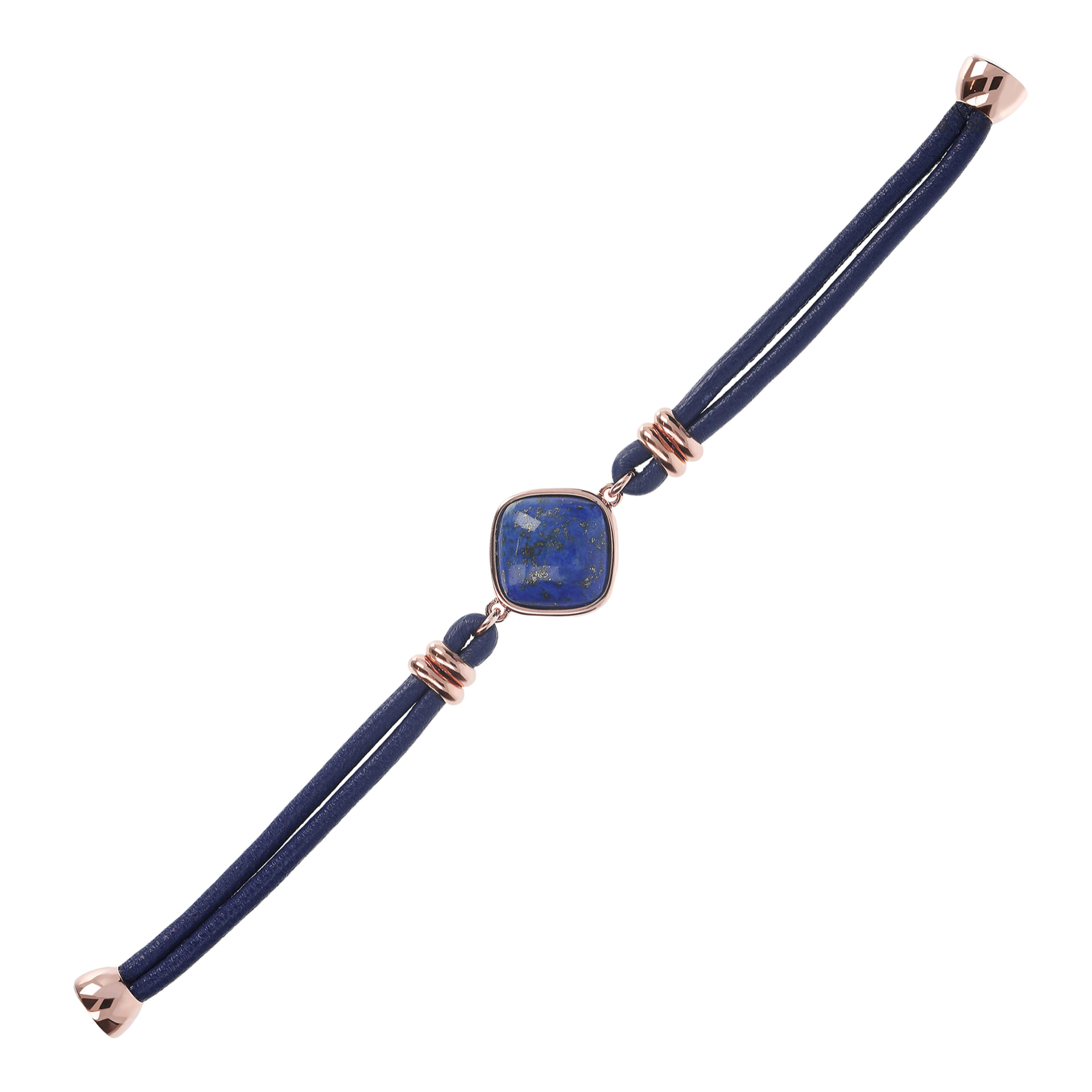 Bracciale con Cordino in Pelle Blu e Pietra Naturale Lapislazzuli