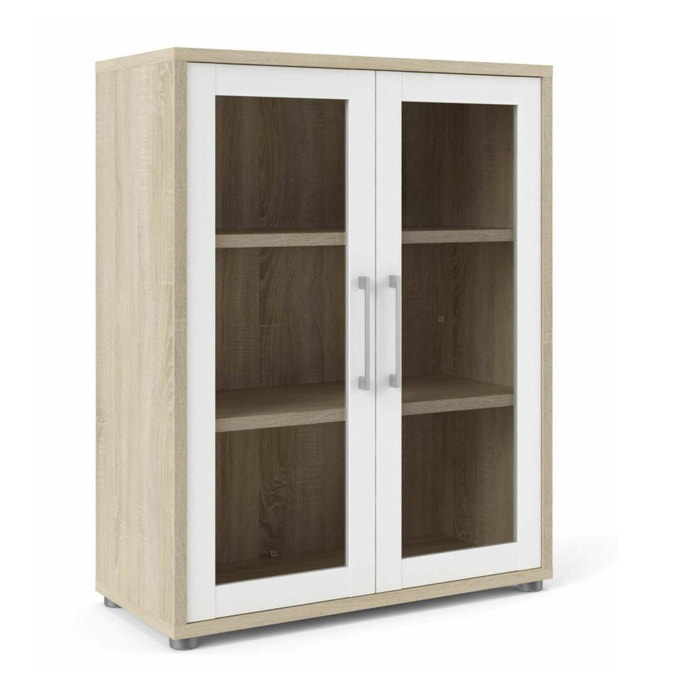Credenza Ampezzo, Buffet da soggiorno, Madia da salotto, Dispensa da cucina, 89x40 h113 cm, Quercia e Bianco