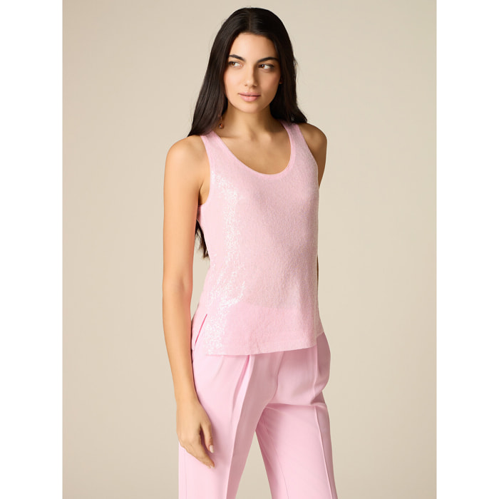 Oltre - Top in tulle e paillettes - Rosa
