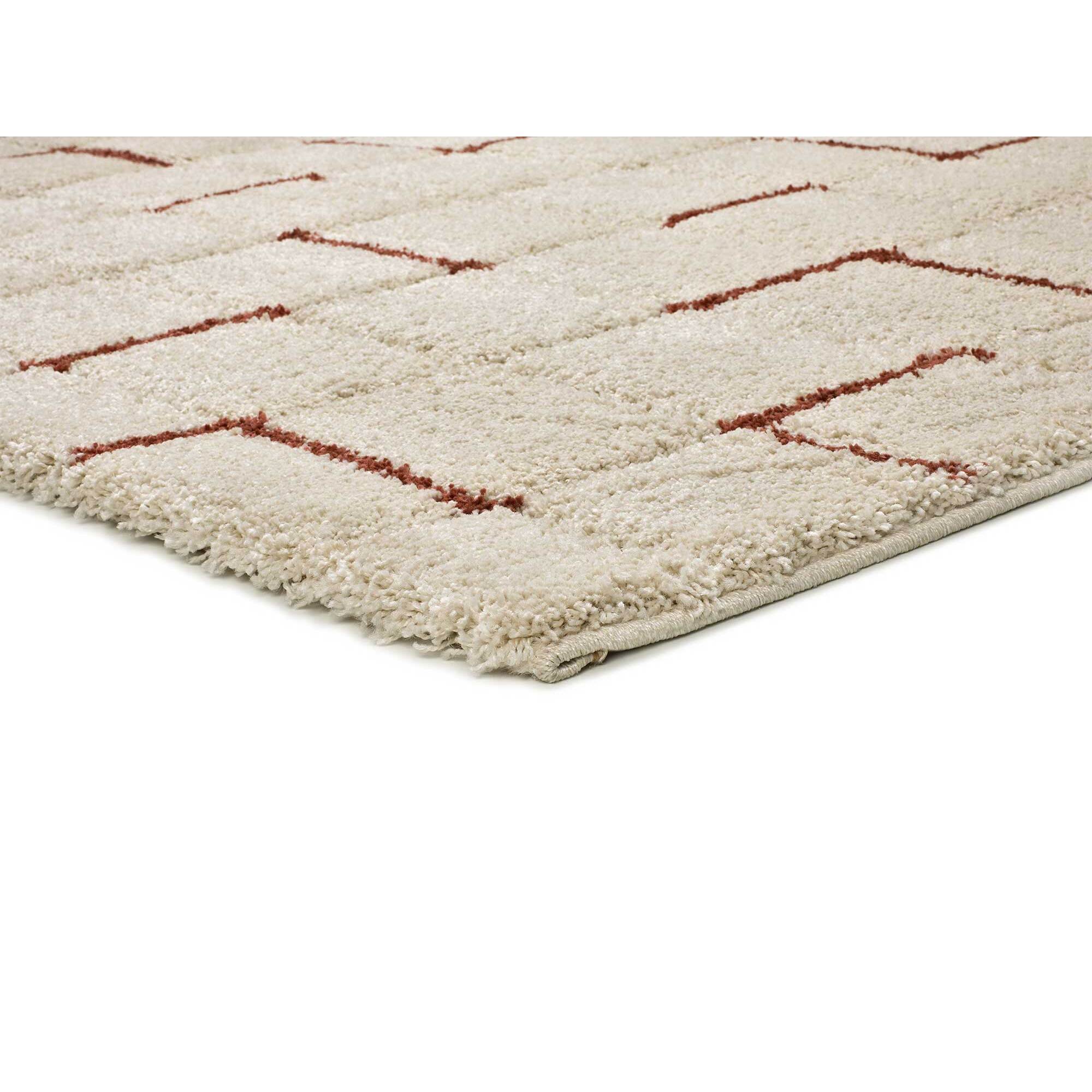 BRENDA Alfombra shaggy geométrica con relieve blanco y motivos caldera, varias medidas disponibles