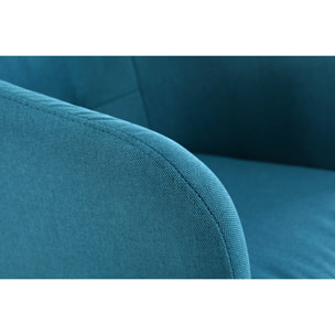 Chaise de bureau à roulettes capitonnée en tissu bleu canard et acier chromé BALTIK