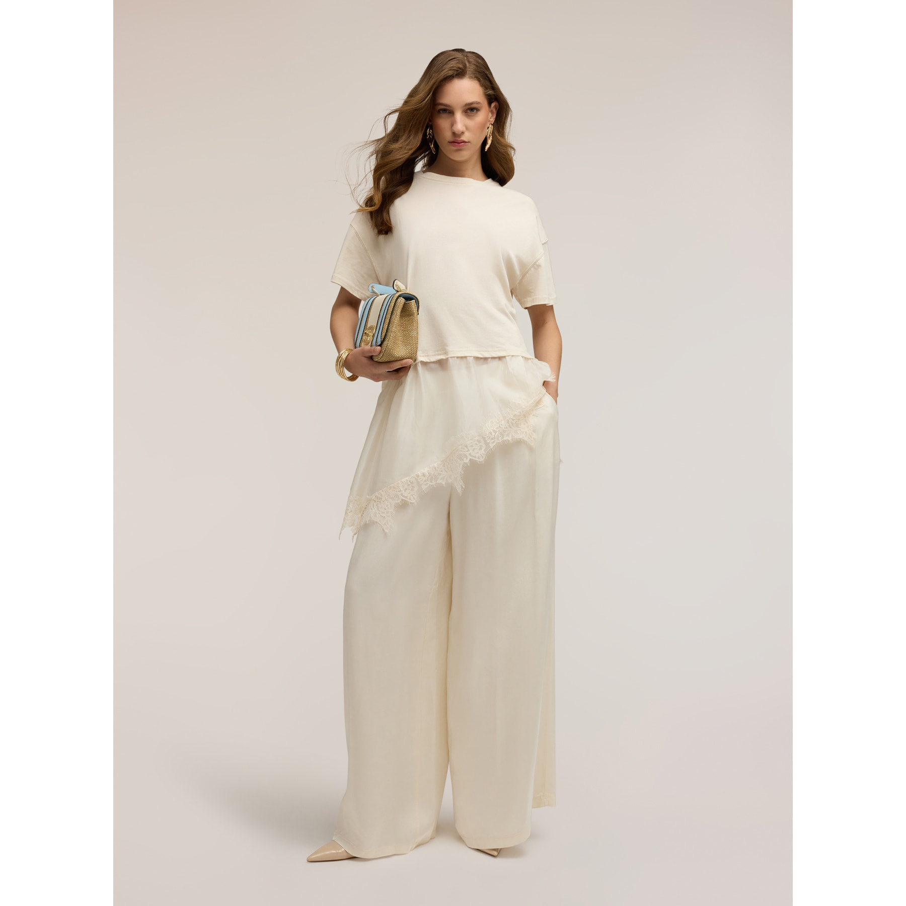 Motivi - T-shirt con inserto in pizzo - Bianco