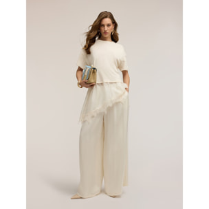 Motivi - T-shirt con inserto in pizzo - Bianco