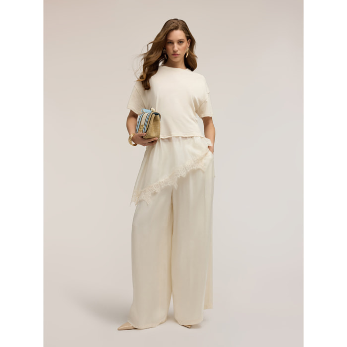 Motivi - T-shirt con inserto in pizzo - Bianco