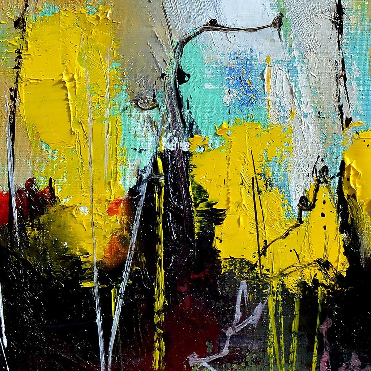 Affiche abstraite jaune et profondeur abyssale Affiche + cadre en bois - Noir