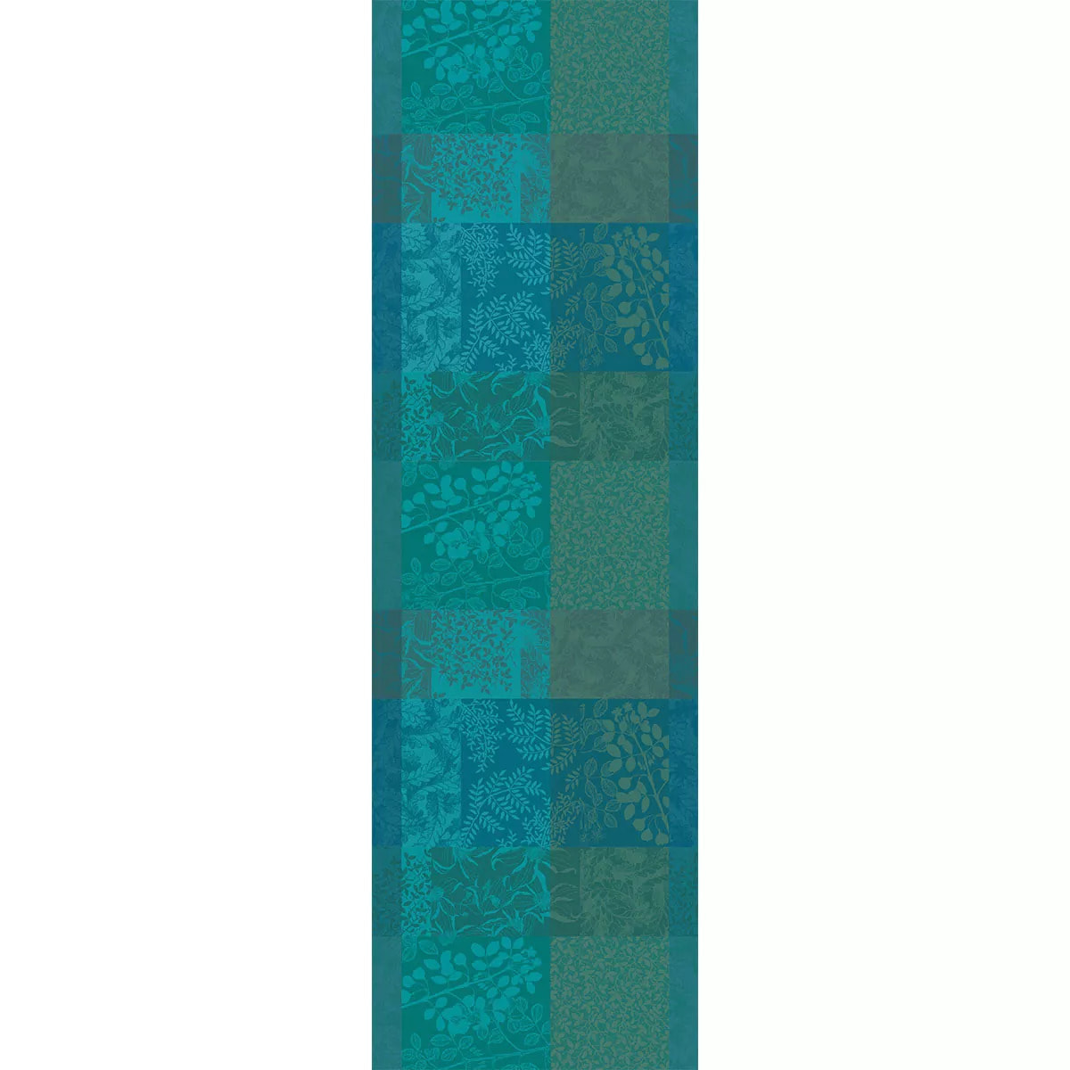 Chemin de table pur coton motif jacquard vert Mille rameaux emeraude