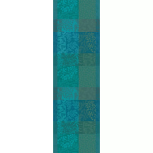 Chemin de table pur coton motif jacquard vert Mille rameaux emeraude