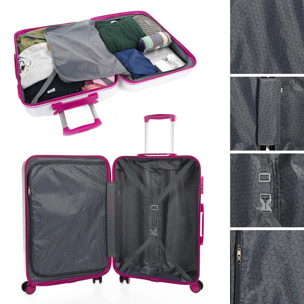 Juego De Maletas Pc Itaca Base Blanco/Fucsia Blanco Dots
