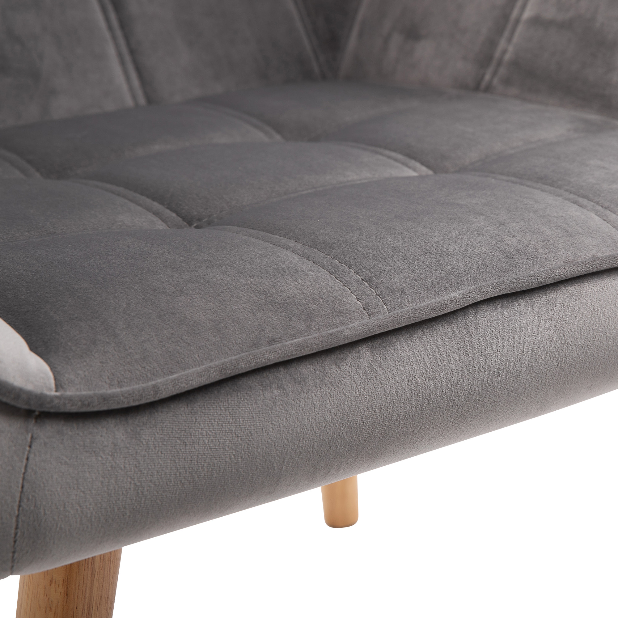 Butaca de Salón Moderna, Sillón Lectura Tapizado en Terciopelo con Asiento Ancho, Patas de Madera, Fácil Montaje, Sillón Relax para Sala de Estar, Dormitorio y Balcón, Gris