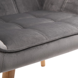 Butaca de Salón Moderna, Sillón Lectura Tapizado en Terciopelo con Asiento Ancho, Patas de Madera, Fácil Montaje, Sillón Relax para Sala de Estar, Dormitorio y Balcón, Gris