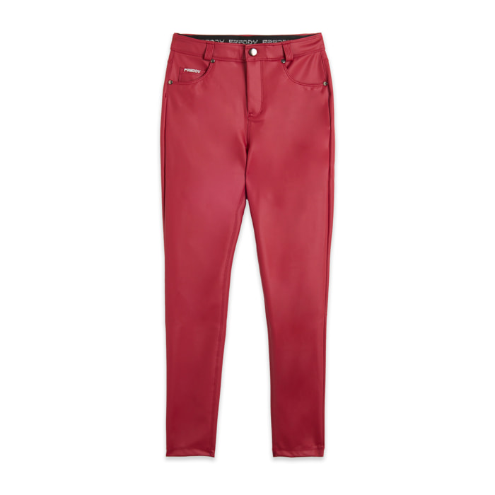 Pantaloni skinny in similpelle con logo ricamato