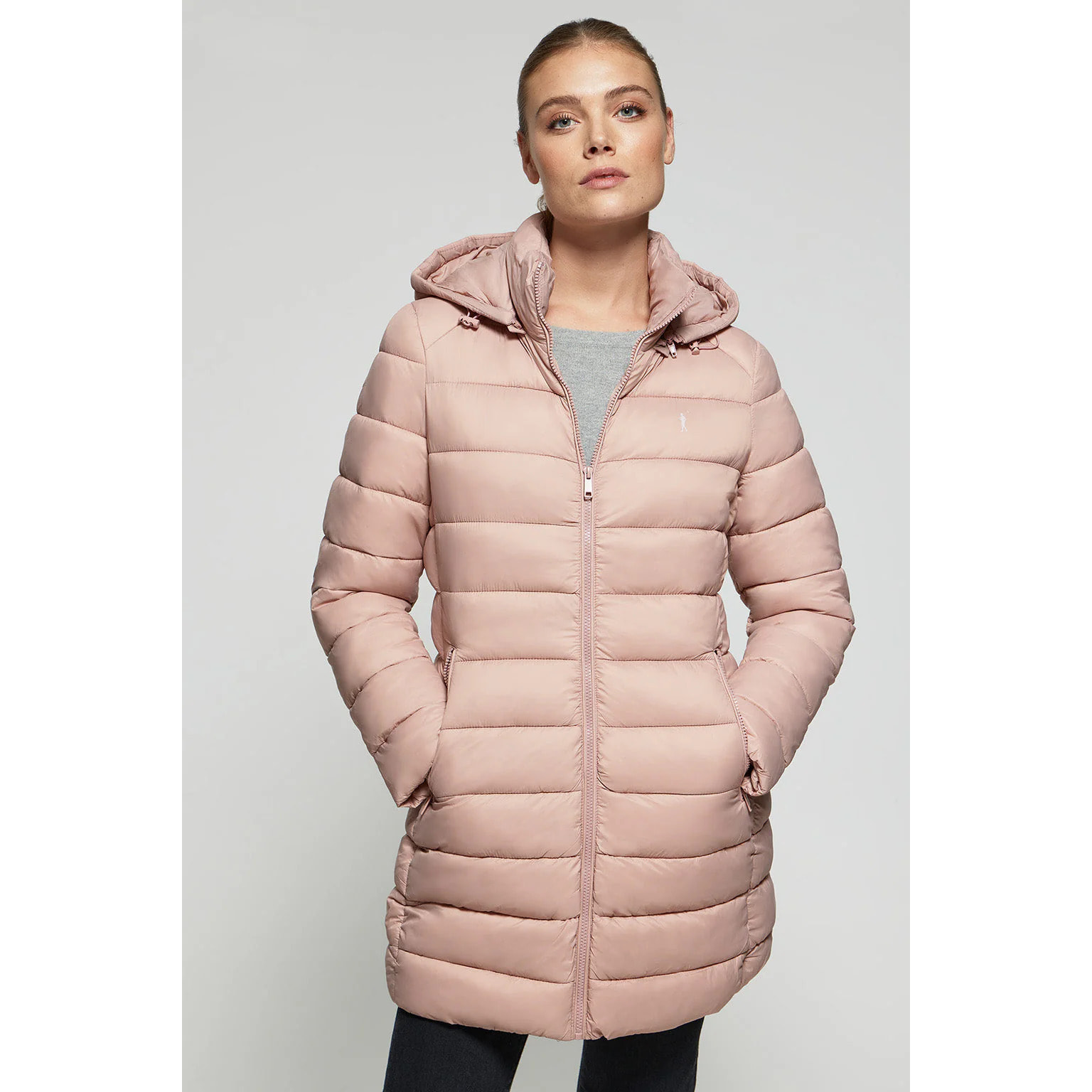 Cappotto ultraleggero rosa aderente con cappuccio o print Rigby Go