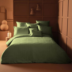Housse de couette satin de coton motif jacquard vert Adagio kaki