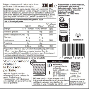 Concentré SODASTREAM mixer saveur Mojito sans alcool 330mL
