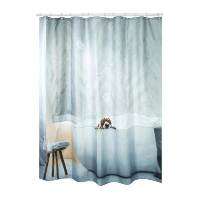 MSV Rideau de douche Polyester 180x200cm DOGGY BATH Gris - Anneaux inclus