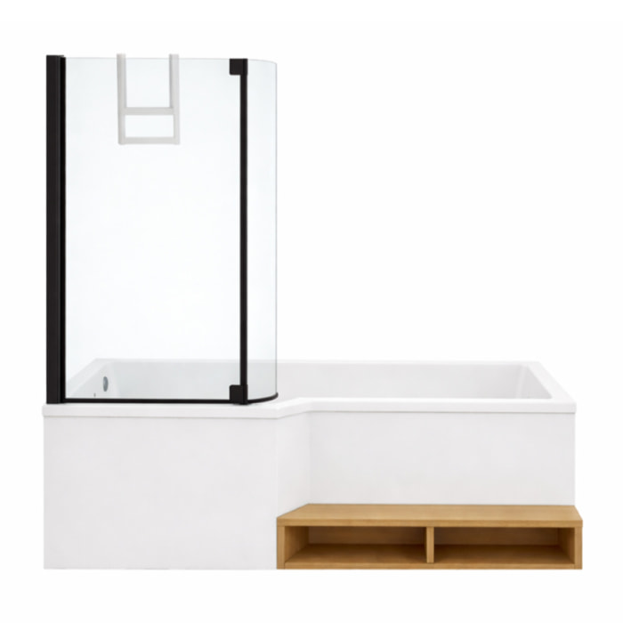 Pack baignoire bain douche 170 x 90 Neo version gauche + pare bain noir mat + tablier de baignoire en niche