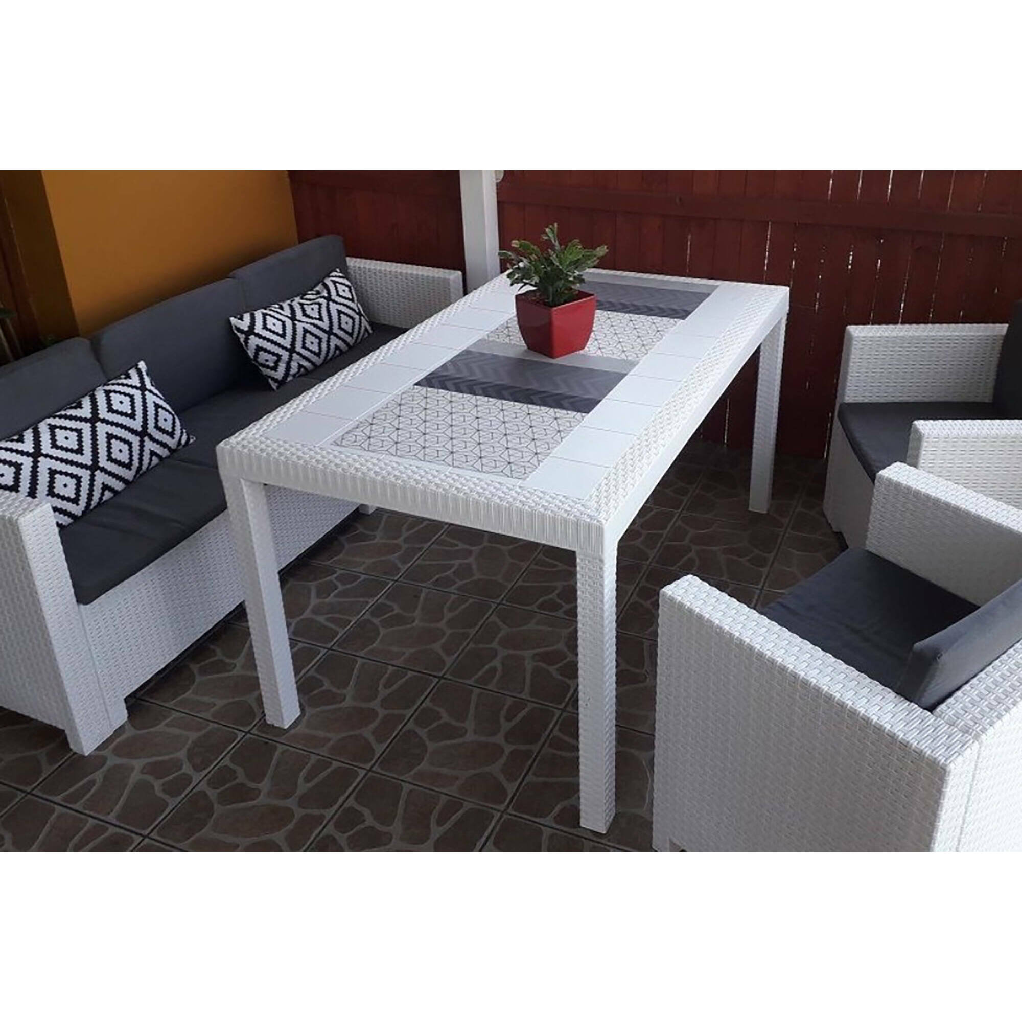 Tavolo da esterno Adila, Base per picnic, Piano da pranzo da giardino, Banco outdoor multiuso, Made in Italy, 150x90 h74 cm, Bianco