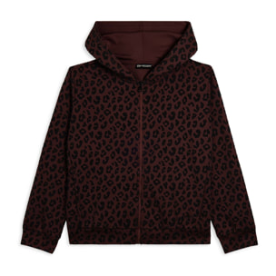 Felpa donna leopardata con zip e cappuccio
